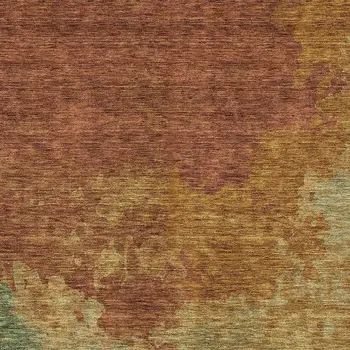 3' X 5' Terra Cotta Copper And Green Abstract Washable Indoor Outdoor Area Rug