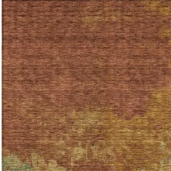 9' X 12' Terra Cotta Copper And Green Abstract Washable Indoor Outdoor Area Rug