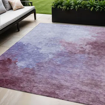 5' X 8' Purple And Lavender Abstract Washable Indoor Outdoor Area Rug