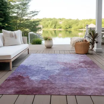 5' X 8' Purple And Lavender Abstract Washable Indoor Outdoor Area Rug