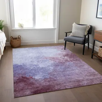 5' X 8' Purple And Lavender Abstract Washable Indoor Outdoor Area Rug