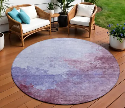 8' Purple And Lavender Round Abstract Washable Indoor Outdoor Area Rug
