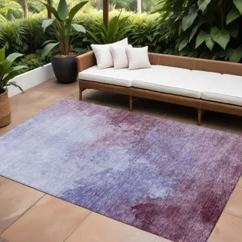 10' X 14' Purple And Lavender Abstract Washable Indoor Outdoor Area Rug