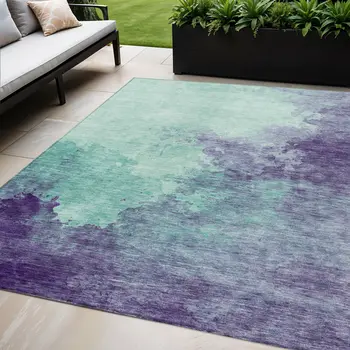5' X 8' Blue And Purple Abstract Washable Indoor Outdoor Area Rug