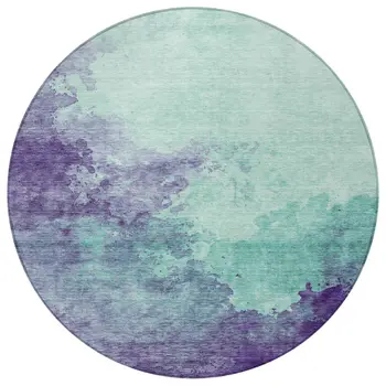 8' Blue And Purple Round Abstract Washable Indoor Outdoor Area Rug