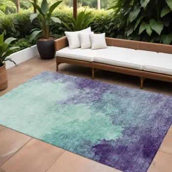 8' X 10' Blue And Purple Abstract Washable Indoor Outdoor Area Rug