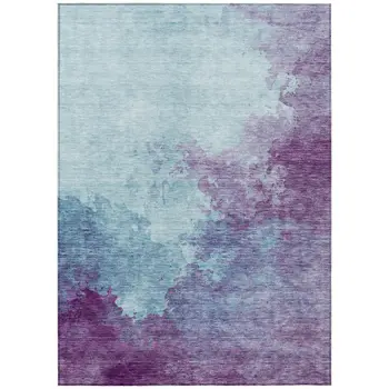 5' X 8' Sky Blue And Purple Abstract Washable Indoor Outdoor Area Rug