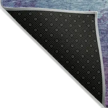 8' Sky Blue And Purple Round Abstract Washable Indoor Outdoor Area Rug