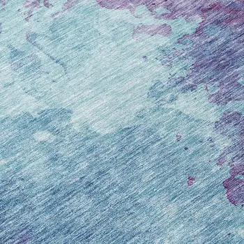 8' Sky Blue And Purple Round Abstract Washable Indoor Outdoor Area Rug