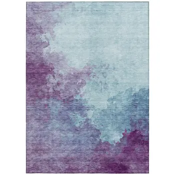 8' X 10' Sky Blue And Purple Abstract Washable Indoor Outdoor Area Rug