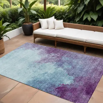 8' X 10' Sky Blue And Purple Abstract Washable Indoor Outdoor Area Rug