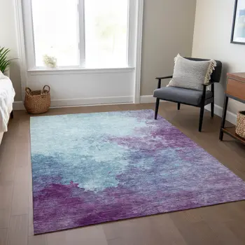 8' X 10' Sky Blue And Purple Abstract Washable Indoor Outdoor Area Rug