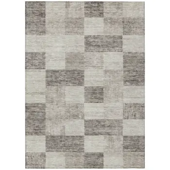 3' X 5' Beige And Gray Geometric Washable Indoor Outdoor Area Rug