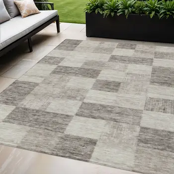 5' X 8' Beige And Gray Geometric Washable Indoor Outdoor Area Rug