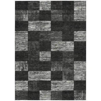 3' X 5' Black And Gray Geometric Washable Indoor Outdoor Area Rug