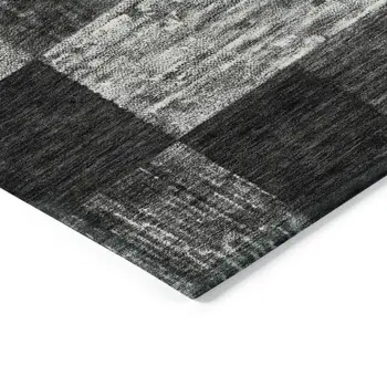 8' Black And Gray Round Geometric Washable Indoor Outdoor Area Rug