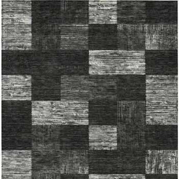 8' X 10' Black And Gray Geometric Washable Indoor Outdoor Area Rug