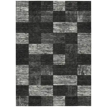 9' X 12' Black And Gray Geometric Washable Indoor Outdoor Area Rug
