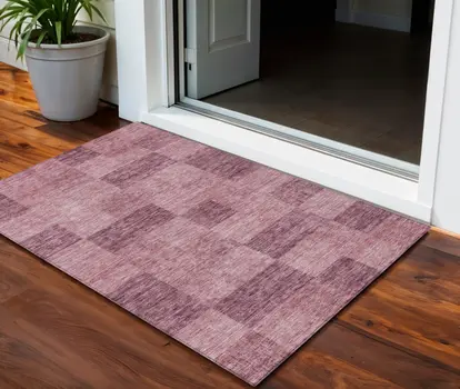 3' X 5' Blush And Pink Geometric Washable Indoor Outdoor Area Rug