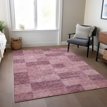 3' X 5' Blush And Pink Geometric Washable Indoor Outdoor Area Rug