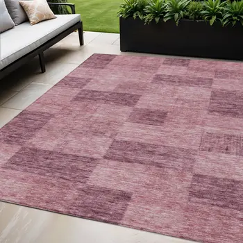 5' X 8' Blush And Pink Geometric Washable Indoor Outdoor Area Rug