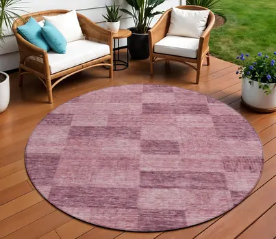 8' Blush And Pink Round Geometric Washable Indoor Outdoor Area Rug