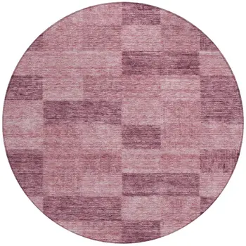 8' Blush And Pink Round Geometric Washable Indoor Outdoor Area Rug