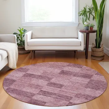 8' Blush And Pink Round Geometric Washable Indoor Outdoor Area Rug