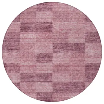 8' Blush And Pink Round Geometric Washable Indoor Outdoor Area Rug