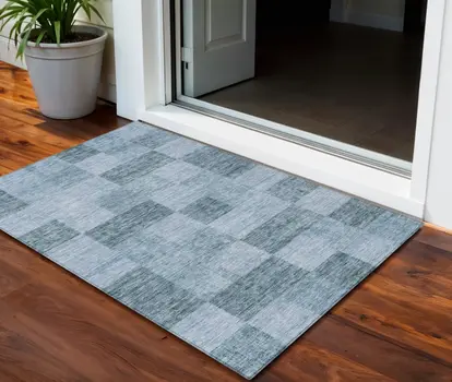 3' X 5' Denim Blue And Light Blue Geometric Washable Indoor Outdoor Area Rug