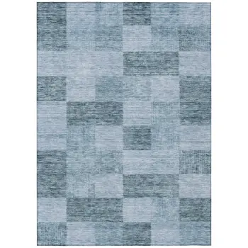 3' X 5' Denim Blue And Light Blue Geometric Washable Indoor Outdoor Area Rug