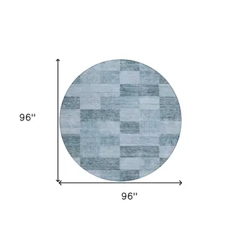 8' Denim Blue And Light Blue Round Geometric Washable Indoor Outdoor Area Rug
