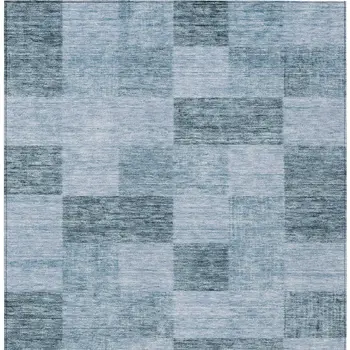 8' X 10' Denim Blue And Light Blue Geometric Washable Indoor Outdoor Area Rug