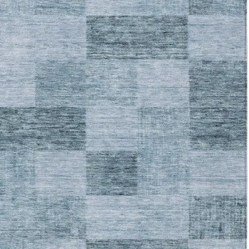 9' X 12' Denim Blue And Light Blue Geometric Washable Indoor Outdoor Area Rug