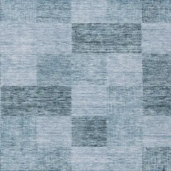 10' X 14' Denim Blue And Light Blue Geometric Washable Indoor Outdoor Area Rug