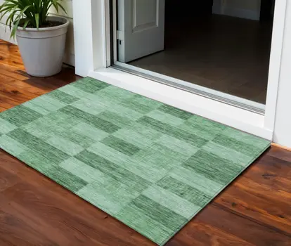 3' X 5' Light Green And Dark Green Geometric Washable Indoor Outdoor Area Rug