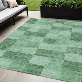 5' X 8' Light Green And Dark Green Geometric Washable Indoor Outdoor Area Rug