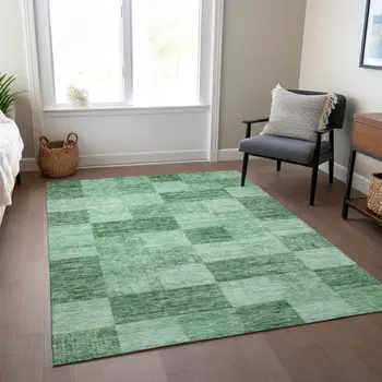5' X 8' Light Green And Dark Green Geometric Washable Indoor Outdoor Area Rug