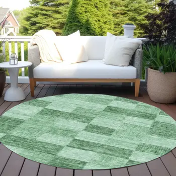 8' Light Green And Dark Green Round Geometric Washable Indoor Outdoor Area Rug