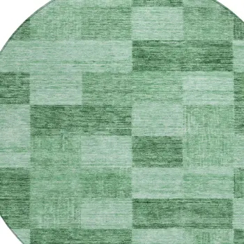 8' Light Green And Dark Green Round Geometric Washable Indoor Outdoor Area Rug
