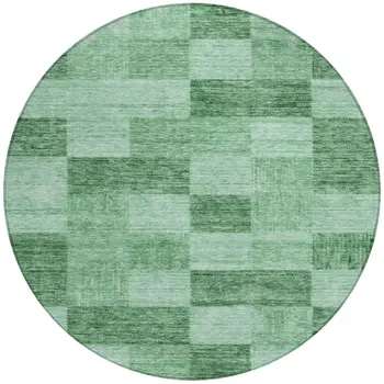 8' Light Green And Dark Green Round Geometric Washable Indoor Outdoor Area Rug