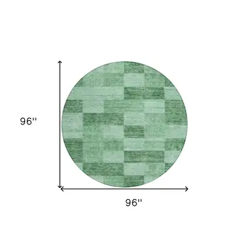 8' Light Green And Dark Green Round Geometric Washable Indoor Outdoor Area Rug
