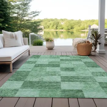 10' X 14' Light Green And Dark Green Geometric Washable Indoor Outdoor Area Rug