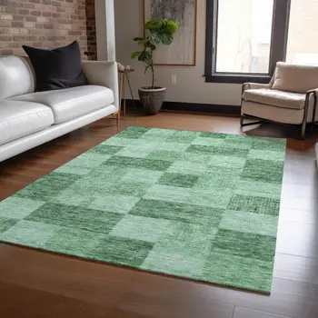 10' X 14' Light Green And Dark Green Geometric Washable Indoor Outdoor Area Rug