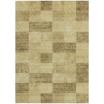 3' X 5' Gold And Brown Geometric Washable Indoor Outdoor Area Rug
