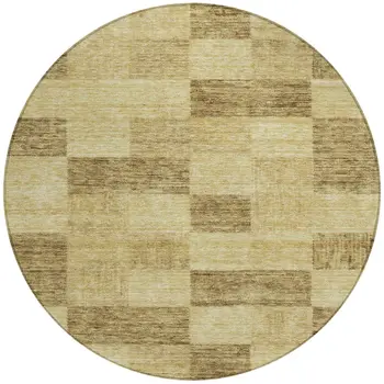 8' Gold And Brown Round Geometric Washable Indoor Outdoor Area Rug