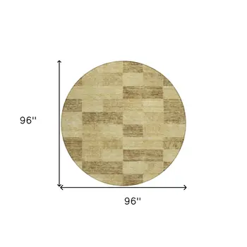 8' Gold And Brown Round Geometric Washable Indoor Outdoor Area Rug