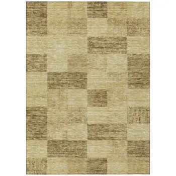 9' X 12' Gold And Brown Geometric Washable Indoor Outdoor Area Rug