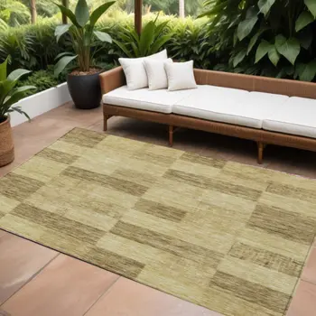 10' X 14' Gold And Brown Geometric Washable Indoor Outdoor Area Rug
