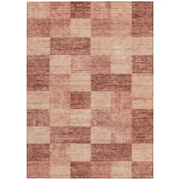 3' X 5' Terra Cotta And Pink Geometric Washable Indoor Outdoor Area Rug